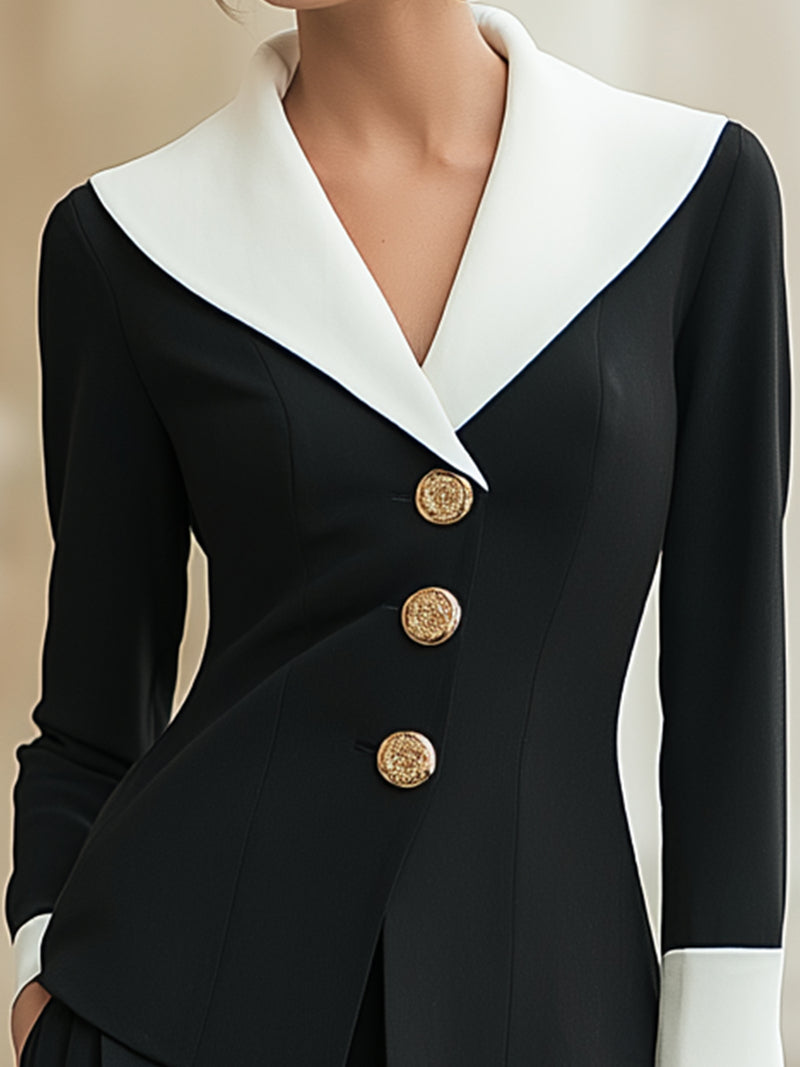 Black And White Double-Breasted Blazer With Gold Buttons