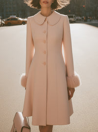 Blush Pink Coat Dress With Peter Pan Collar And Fur Cuffs