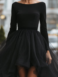 Dramatic Tulle High-Low Gown With Fitted Bodice