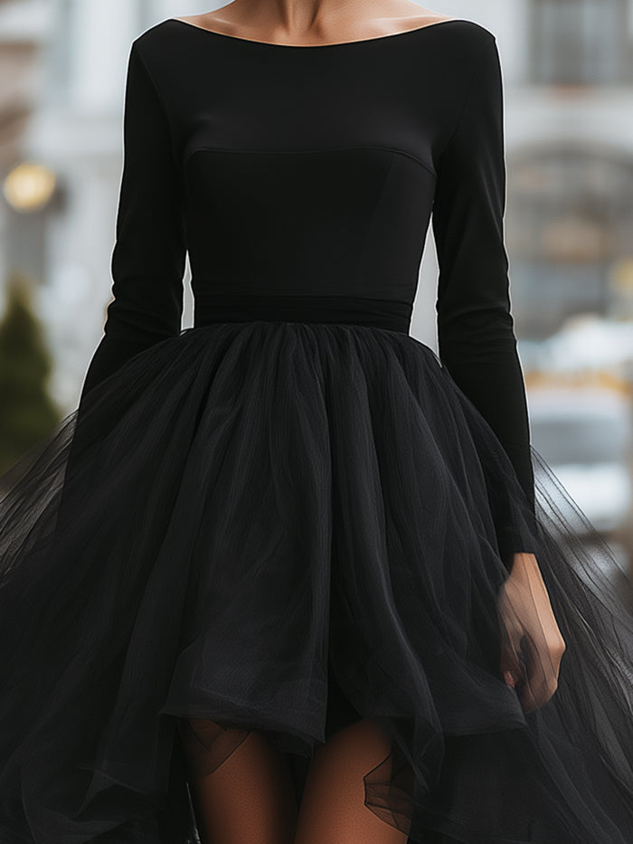 Dramatic Tulle High-Low Gown With Fitted Bodice