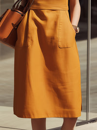 Sleeveless Structured Pocket Midi Dress In Warm Amber