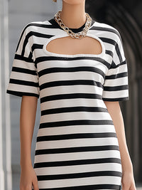 Modern Contrast Stripe Cutout Knit Midi Dress