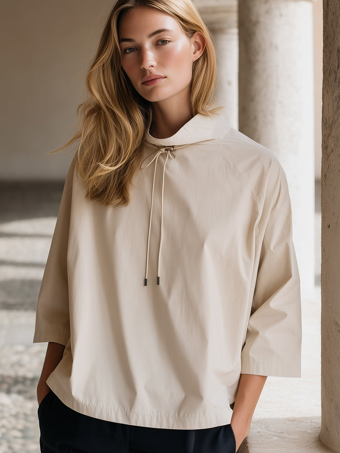 Minimalist Drawstring Collar Relaxed Blouse