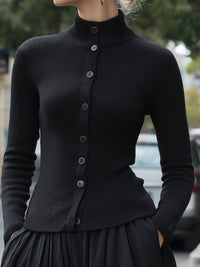 Elegant Ribbed Knit Button-Up Top