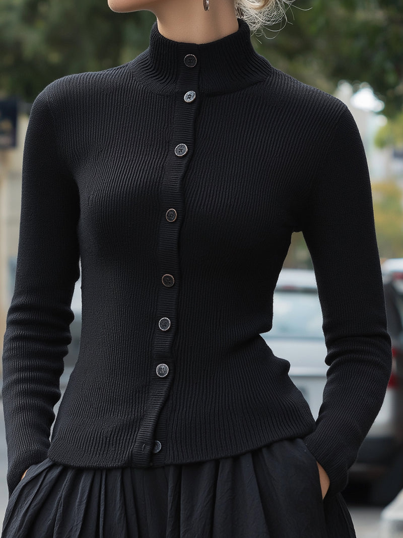 Elegant Ribbed Knit Button-Up Top