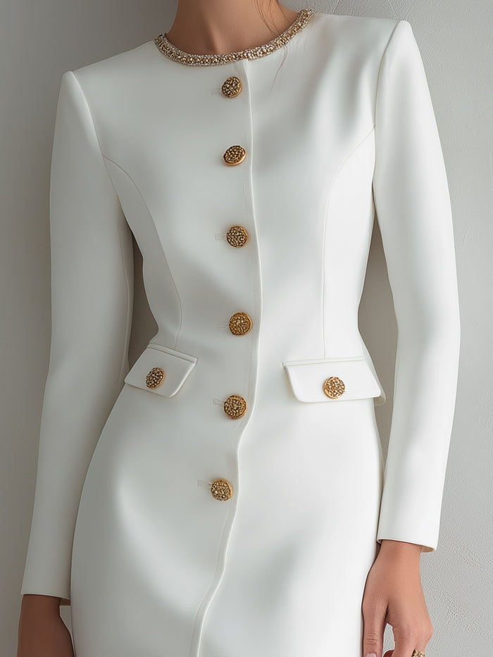 Embellished Collar Button-Front Blazer Dress