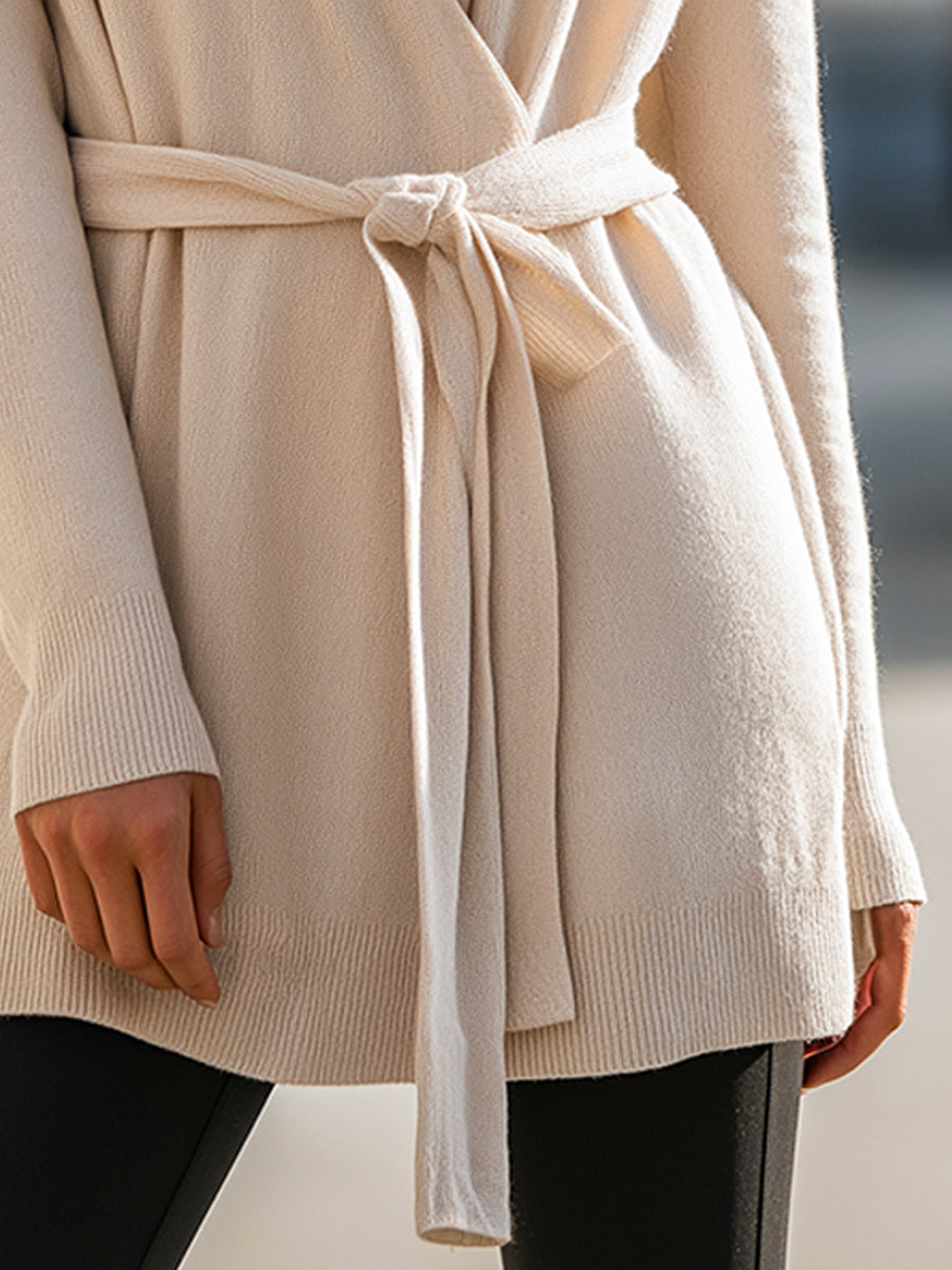 Belted Wrap Cardigan In Soft Beige