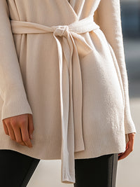Belted Wrap Cardigan In Soft Beige