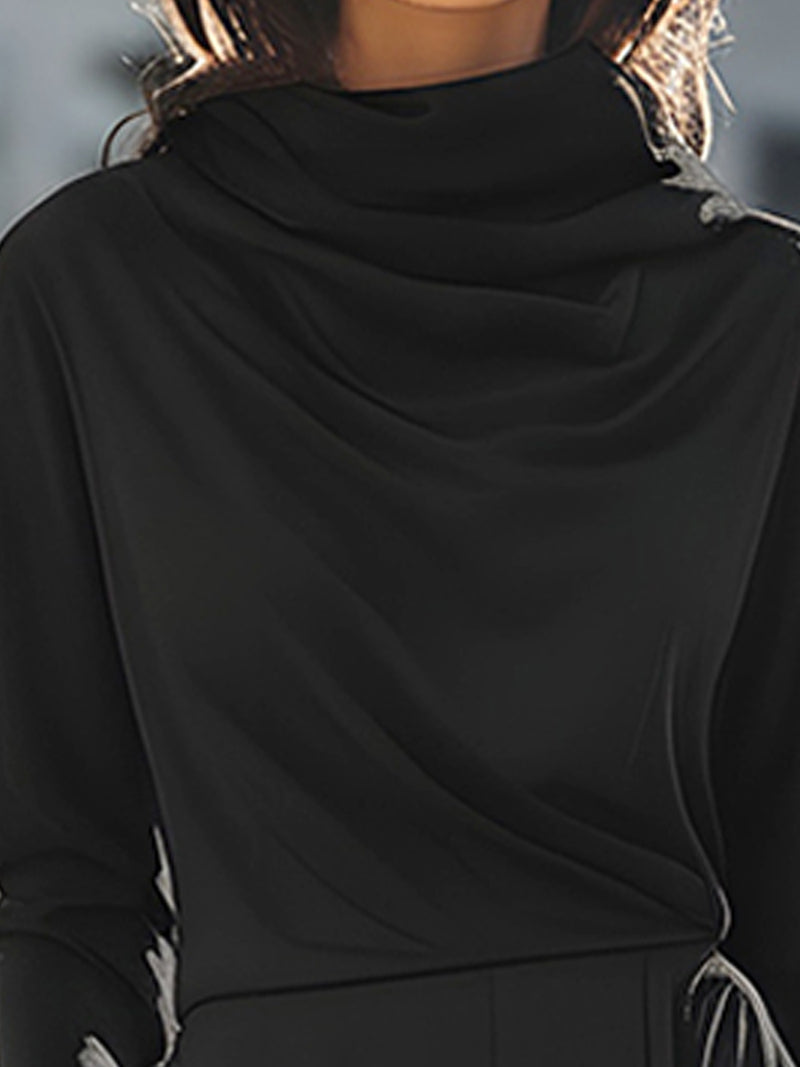 Elegant Black Draped Maxi Dress With Cowl Neck