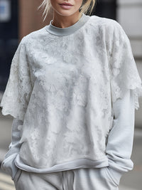 Floral Lace Overlay Relaxed Sweatshirt