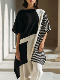 Asymmetric Stripe Color-Block Draped Top