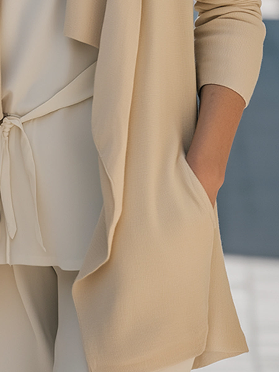 Soft Beige Open Front Cardigan