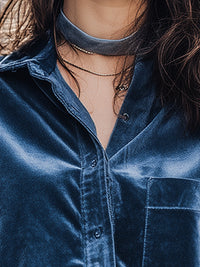 Midnight Blue Velvet Button-Up Shirt