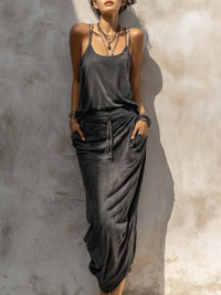 Two-Piece Set: Slip-on Skirt With Drawstring Waist