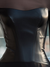 Black Sheer Yoke Corset-Inspired Long-Sleeve Top