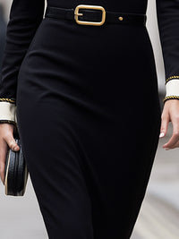 Contrast Collar Belted Midi Dress