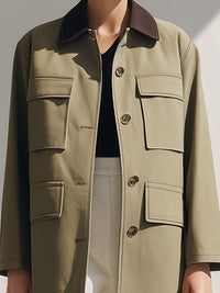 Khaki Utility Jacket With Contrast Collar
