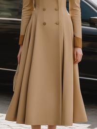 Double-Breasted Camel Midi Blazer Dress