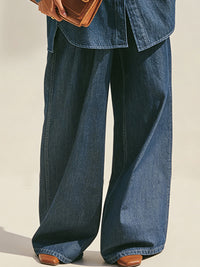 Oversized Denim Shirt And Wide-Leg Pants Set
