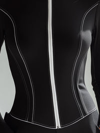 Black Contour Zip-Up Top