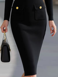 Zip-Front Ribbed Knit Midi Dress