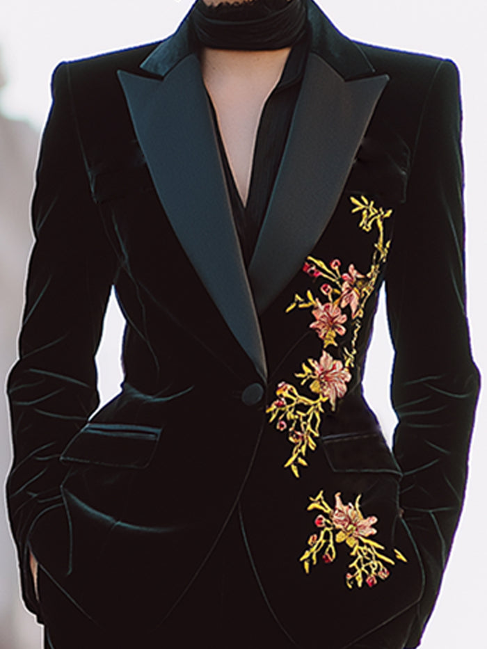 Velvet Embroidered Suit Set