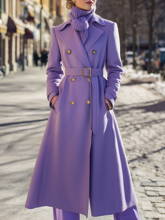 Double-Breasted Belted Long Coat