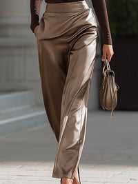Draped Asymmetry Top with Satin Wide-Leg Trousers Two-piece Suit