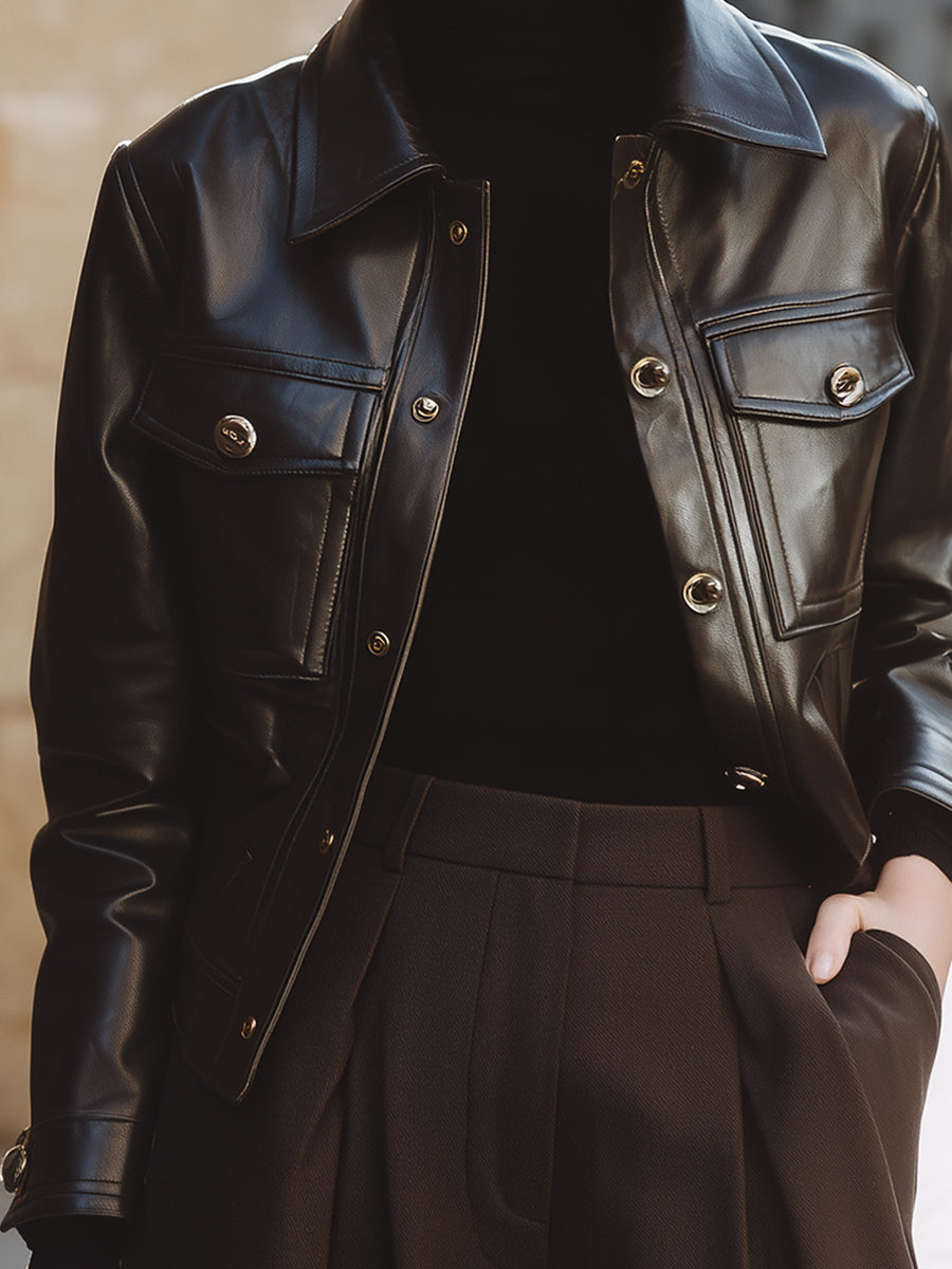 Chocolate Faux Leather Button-Up Jacket