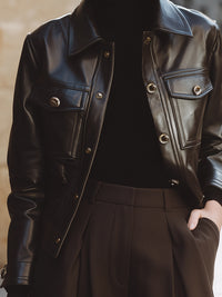 Chocolate Faux Leather Button-Up Jacket