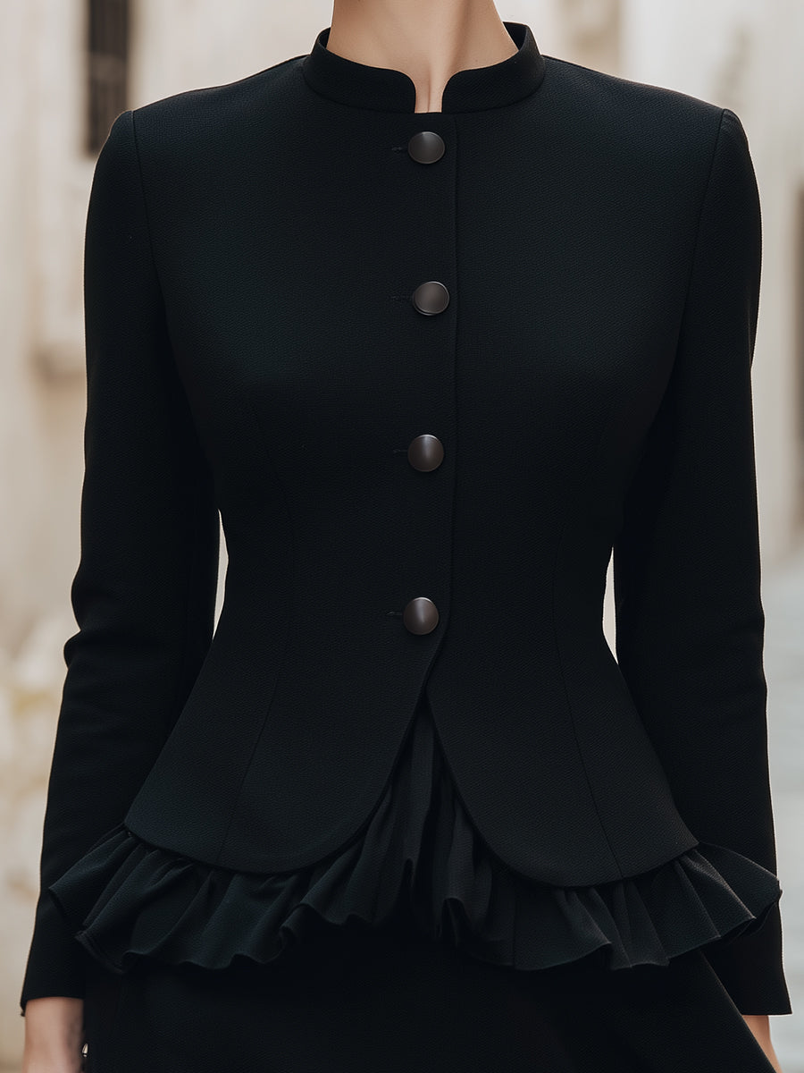 Structured Peplum Hem Mandarin-Collar Blazer