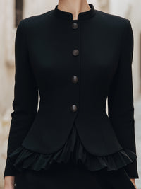 Structured Peplum Hem Mandarin-Collar Blazer