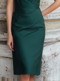 Draped Neck Sleeveless Midi Sheath Dress