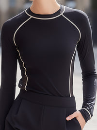 Color-Blocked Trim Mesh Panel Long-Sleeve Shorts Two-Piece Set