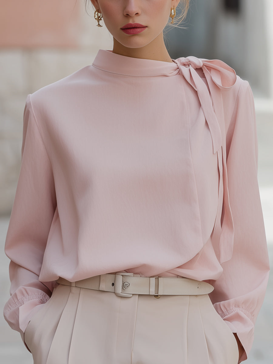 Elegant Pink Bow Detail Blouse