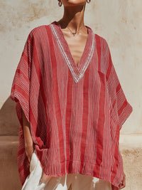 Relaxed Striped V-Neck Oversized Tunic Top