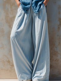 Sleeveless Denim Shirt & Relaxed Wide-Leg Trouser Set