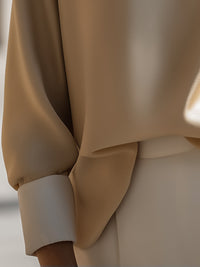 Champagne Contrast Collar Satin Blouse