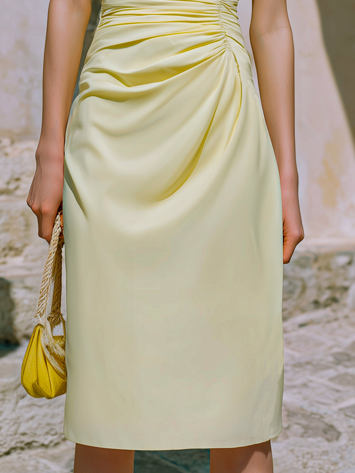 Sleeveless Ruched V-Neck Midi Dress