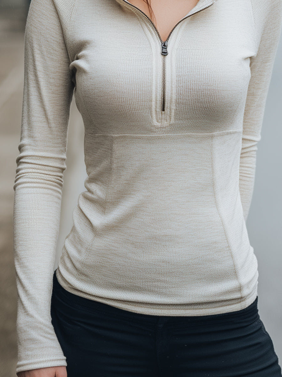 Zip-Up Hoodie With Ribbed Detailing