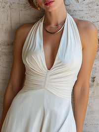 Halter Neck Ruched Waist Midi Dress