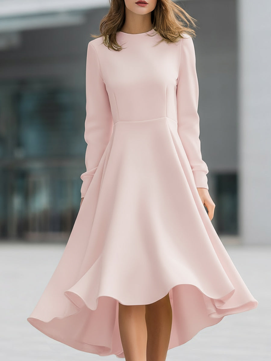 Blush Pink Long Sleeve Swing A-Line Dress