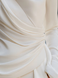 Draped Satin Long-Sleeve Blouse