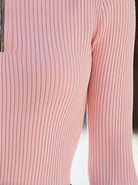 Blush Pink Ribbed Half-Zip Knit Top
