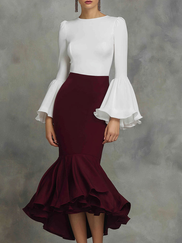 Bell Sleeve Top With Fishtail Skirt Suit