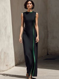Black Sleeveless Maxi Dress With Emerald Contrast Seam