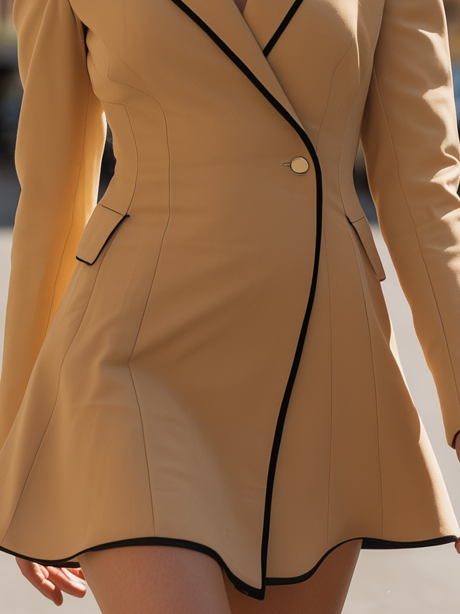 Camel Blazer Dress With Black Trim