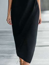High-Neck Sculpted Midi Dress