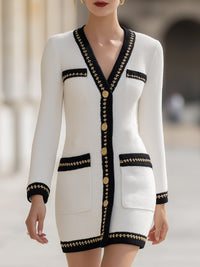 Contrasting Trim Chunky Knit Cardigan Jacket