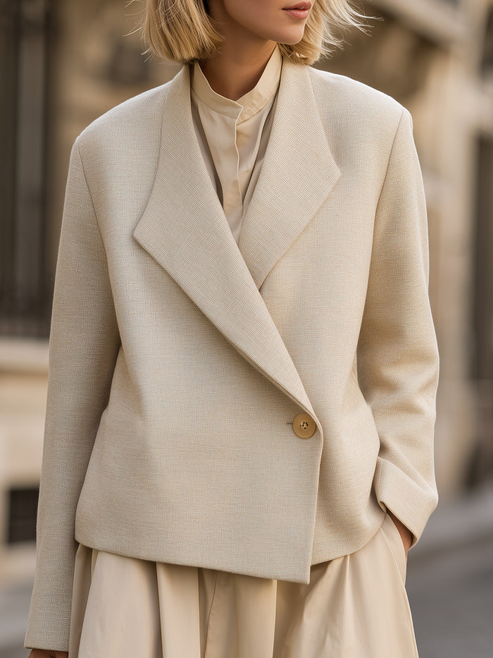 Single-Button Ivory Textured Blazer